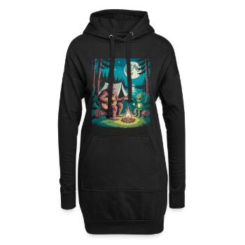 Bigfoot au feu de camp avec extraterrestre - Sweat-shirt à capuche long Femme - noir - Devant