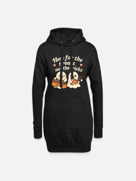 Hier für die Leckereien, nicht für die Tricks Halloween - Hoodie-Kleid - Schwarz