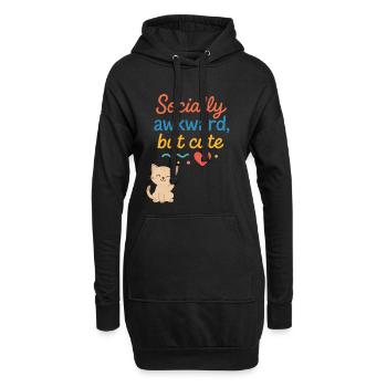 Sozial unbeholfen, aber süß Katzendesign - Hoodie-Kleid - Schwarz - Vorne