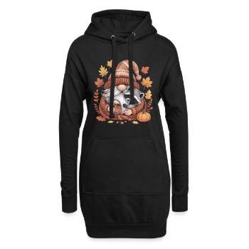 Herbst Wichtel Shirt mit Waschbär und Eicheln - Hoodie-Kleid - Schwarz - Vorne