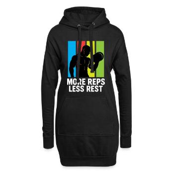 Mehr Wiederholungen, weniger Pause, Calisthenics, Fitnessstudio - Hoodie-Kleid - Schwarz - Vorne