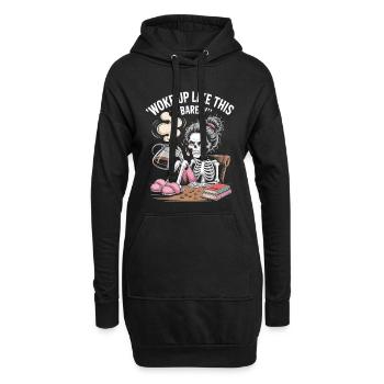 Kaum so aufgewacht - Skelett Morgenkaffee - Hoodie-Kleid - Schwarz - Vorne