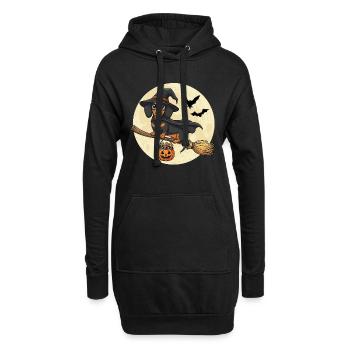 Süßer Dackel Hexe Halloween - Hoodie-Kleid - Schwarz - Vorne