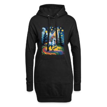 Leuchtendes Einhorn im Sternenrausch - Hoodie-Kleid - Schwarz - Vorne