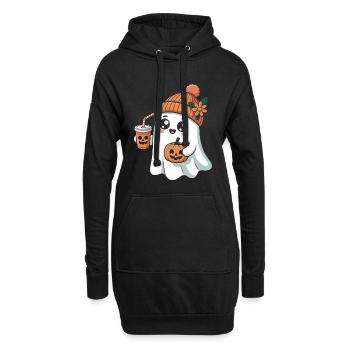 Niedliches Geist Mit Pumpkin Spice Latte Und - Hoodie-Kleid - Schwarz - Vorne