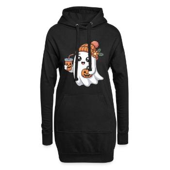Geist Halloween Kürbis Latte Spaß - Hoodie-Kleid - Schwarz - Vorne