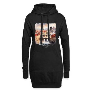 Aquarelle de Prague, Prague République tchèque - Sweat-shirt à capuche long Femme - noir - Devant