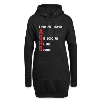 ADHD Schriftzug Vertikale Akzente - Hoodie-Kleid - Schwarz - Vorne