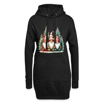 Drei Gartenzwerge im Winterwald - Hoodie-Kleid - Schwarz - Vorne