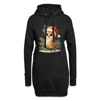 Hibou de Noël avec chapeau de Père Noël - Sweat-shirt à capuche long Femme - noir - Devant