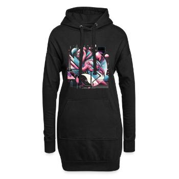 Neon Flamingo Geometrische Pop 80er - Hoodie-Kleid - Schwarz - Vorne