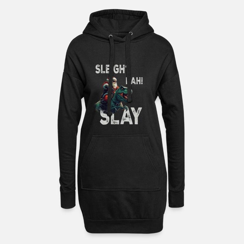 Weihnachtsmann Dino T-Rex - Hoodie-Kleid - Schwarz