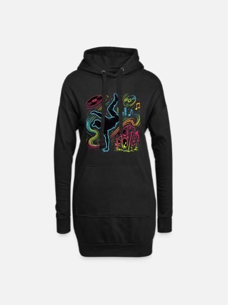 Breakdance Neon Style – Musik & Street Art - Hoodie-Kleid - Schwarz
