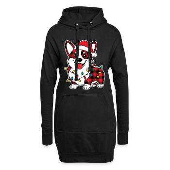 Hund Corgi Weihnachten Plaid Rot Plaid - Hoodie-Kleid - Schwarz - Vorne