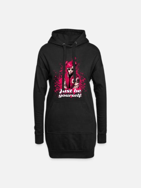 Écolière rose – Sois juste toi-même - Sweat-shirt à capuche long Femme - noir