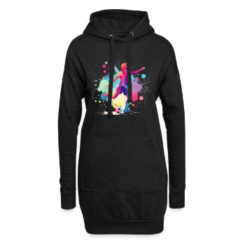 Fußball Fußballerin, Fussballspielerin, bunt Frau - Hoodie-Kleid - Schwarz - Vorne