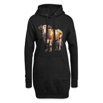 Cow with Bandana – Rustic Illustration - Hoodie Dress - black - Front