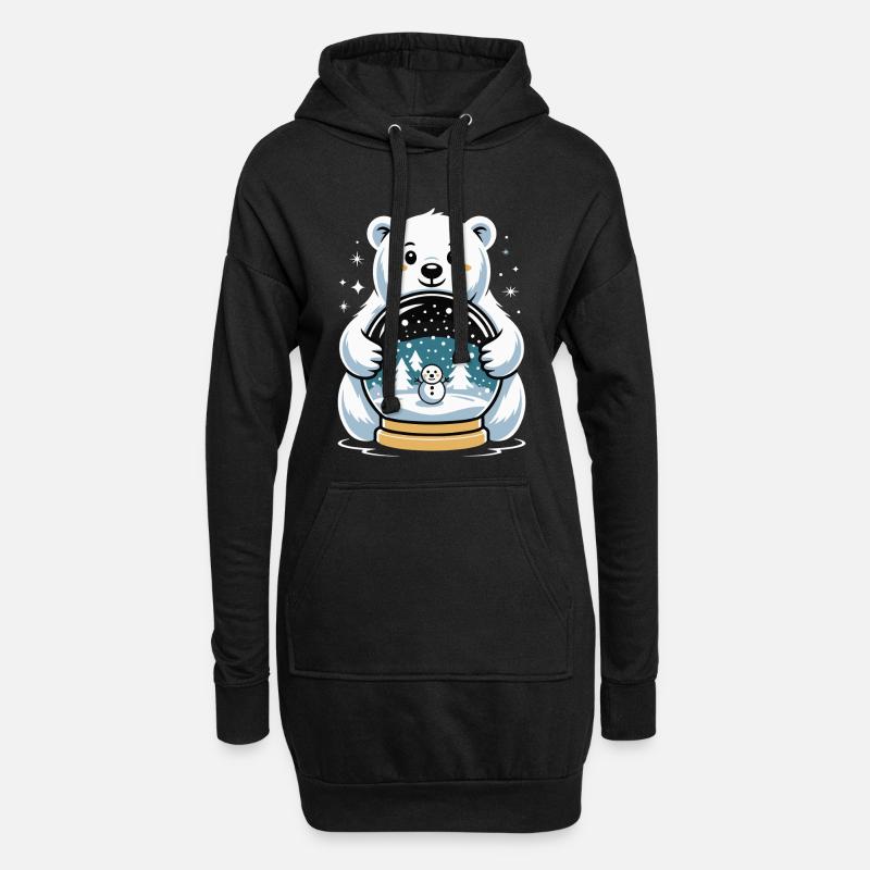 Polarbaer Schneekugel Impression - Hoodie-Kleid - Schwarz