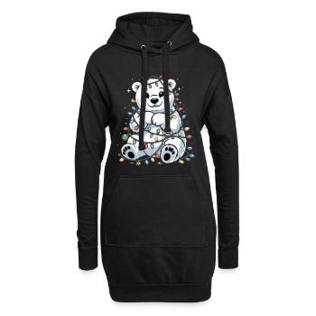 Weihnachtlicher Eisbär mit Lichterkette - Hoodie-Kleid - Schwarz - Vorne