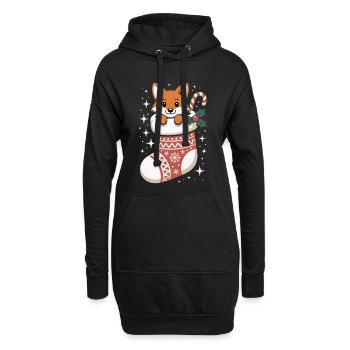 Fuchs in der Weihnachtssocke - Hoodie-Kleid - Schwarz - Vorne
