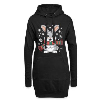 Lapin d’hiver avec écharpe - Sweat-shirt à capuche long Femme - noir - Devant