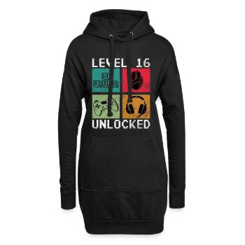 Level 16 Freigeschaltet Retro-Gaming - Hoodie-Kleid - Schwarz - Vorne