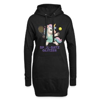 Spiel Satz Glitzer, Tennis Einhorn, Glam - Hoodie-Kleid - Schwarz - Vorne