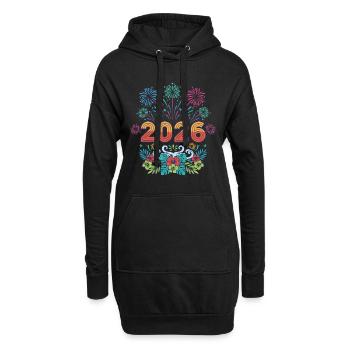 Feux d’artifice et décoration florale 2026 - Sweat-shirt à capuche long Femme - noir - Devant