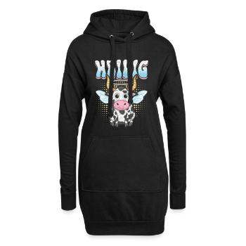 Heilige Kuh mit Halo und Flügeln - Hoodie-Kleid - Schwarz - Vorne