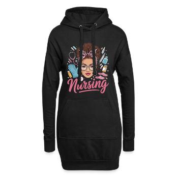 Infirmière en style rétro rose - Sweat-shirt à capuche long Femme - noir - Devant
