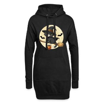 Süße Katze Hexe Halloween Schwarze Katze - Hoodie-Kleid - Schwarz - Vorne