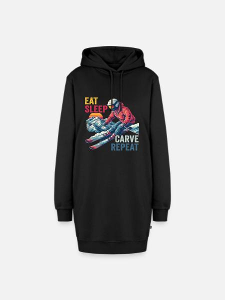 Carve Repeat Ski-Design - Hoodie-Kleid - Schwarz