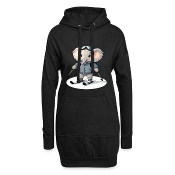 Skifahrender Elefant Hoodie - Hoodie-Kleid - Schwarz - Vorne