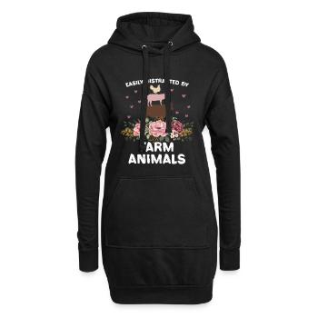 Animaux de ferme avec des fleurs : humour - Sweat-shirt à capuche long Femme - noir - Devant
