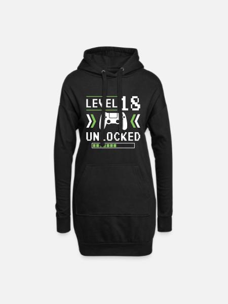 18. Geburtstag Gamer Zocker Level 18 Unlocked - Hoodie-Kleid - Schwarz