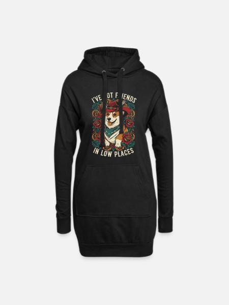 Cowboy Corgi Dog - Hoodie Dress - black