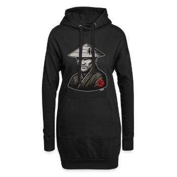 Guerrier samouraï au Chapeau de riz - Sweat-shirt à capuche long Femme - noir - Devant