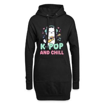 K-Pop AND CHILL Niedliche koreanische Musik-Anime-Katze - Hoodie-Kleid - Schwarz - Vorne