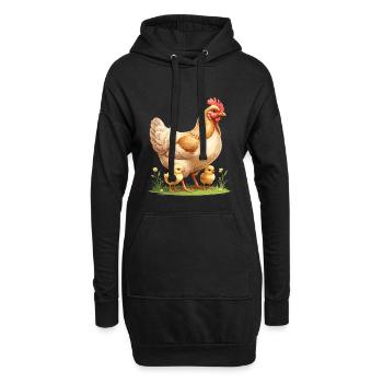 Henne mit Küken auf Blumenwiese - Hoodie-Kleid - Schwarz - Vorne