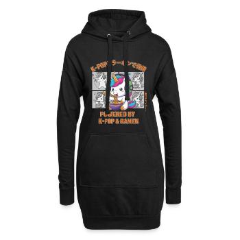 Angetrieben von K-Pop und Ramen Niedliches Kpop-Anime-Einhorn - Hoodie-Kleid - Schwarz - Vorne