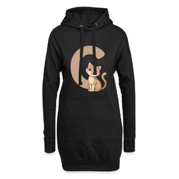 Kätzchen und C-Buchstabe - Hoodie-Kleid - Schwarz - Vorne
