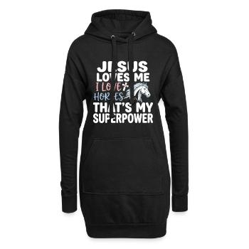 Jésus m’aime, j’aime les chevaux - Sweat-shirt à capuche long Femme - noir - Devant