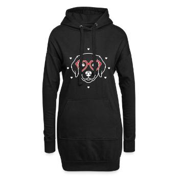 Süßer Hund mit Herzbrille Motiv - Hoodie-Kleid - Schwarz - Vorne