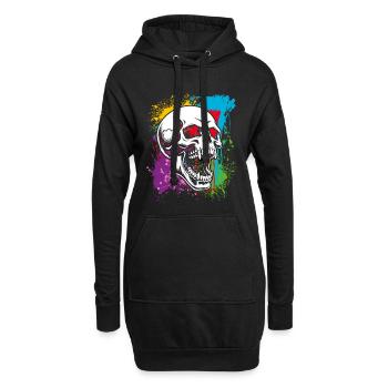 Totenkopf auf bunten Flecken - Hoodie-Kleid - Schwarz - Vorne