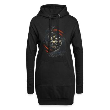 Skandinavisch Wikinger Raben - Hoodie-Kleid - Schwarz - Vorne