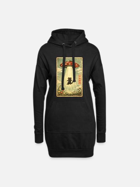 Katze, UFO, Entführung, Aliens, Ausserirdische - Hoodie-Kleid - Schwarz