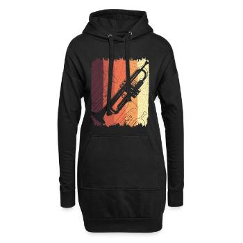 Graffiti de trompette sur des rayures de coucher de soleil - Sweat-shirt à capuche long Femme - noir - Devant