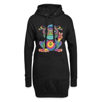 Frosch T-Shirt Peace Symbol Hippie Style - Hoodie-Kleid - Schwarz - Vorne