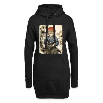 Samurai, Katze, Kater, Japanische Kunst, Anime - Hoodie-Kleid - Schwarz - Vorne