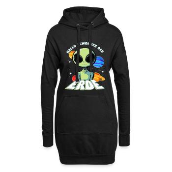 Hallo Bewohner der Erde Alien - Hoodie-Kleid - Schwarz - Vorne